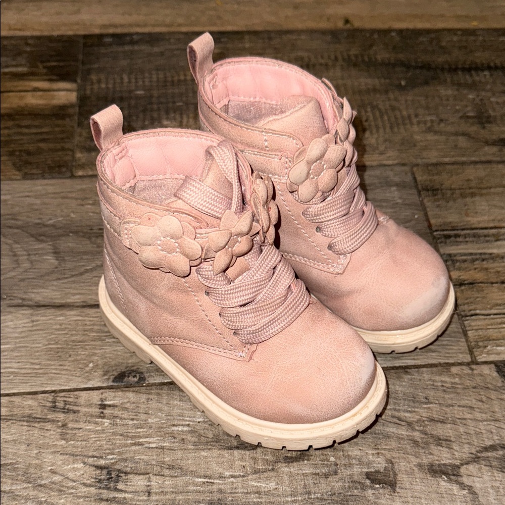 Pink Kids Boots with Floral Detail